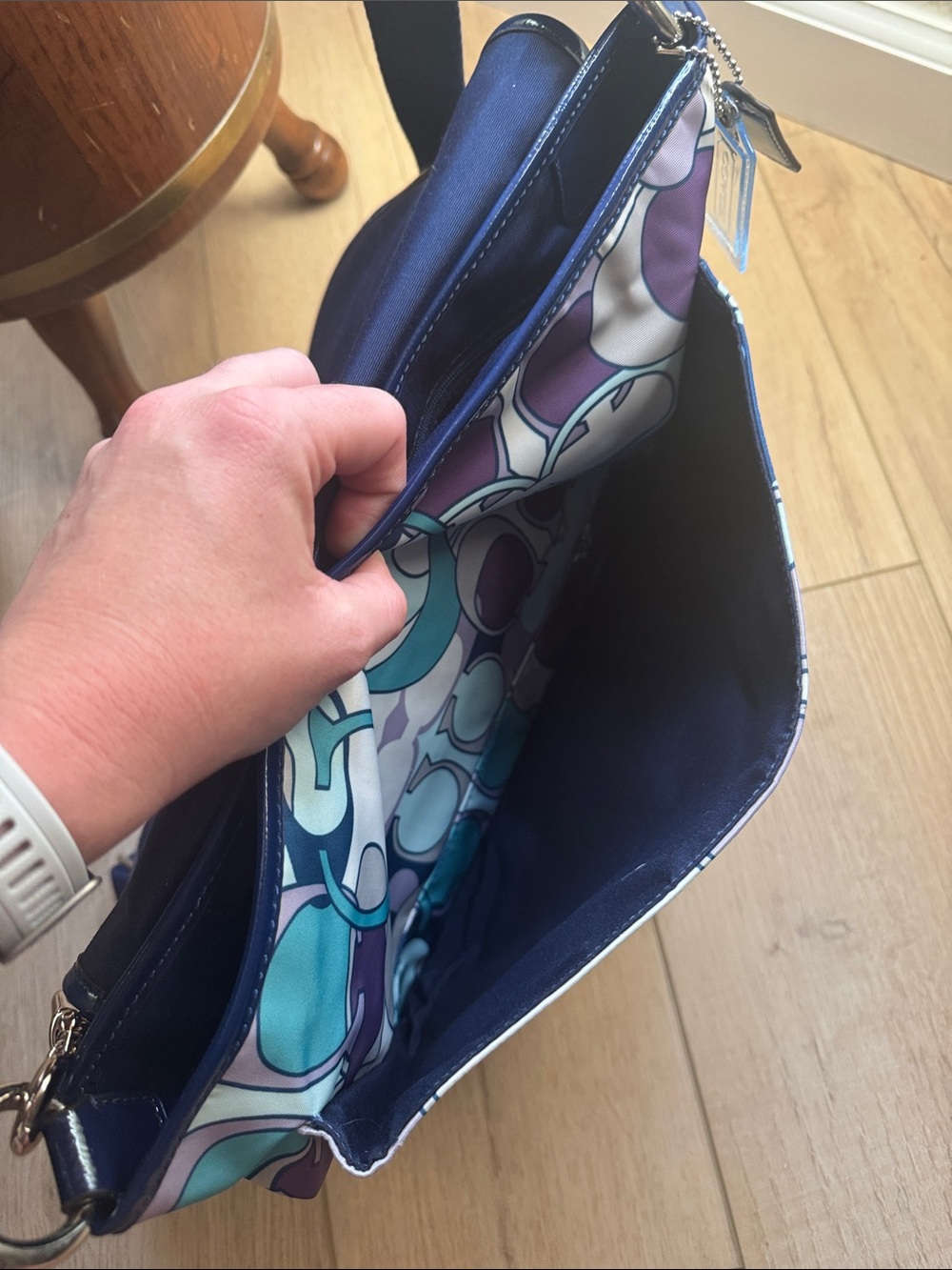 Patterned Crossbody Messenger Bag in Teal, Navy & Lavender - Picture 4 of 6